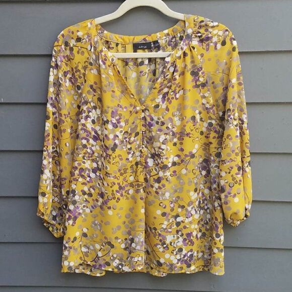 Apt 9 Gold Purple Sheer Floral Peasant Blouse Size Large - Picture 1 of 8